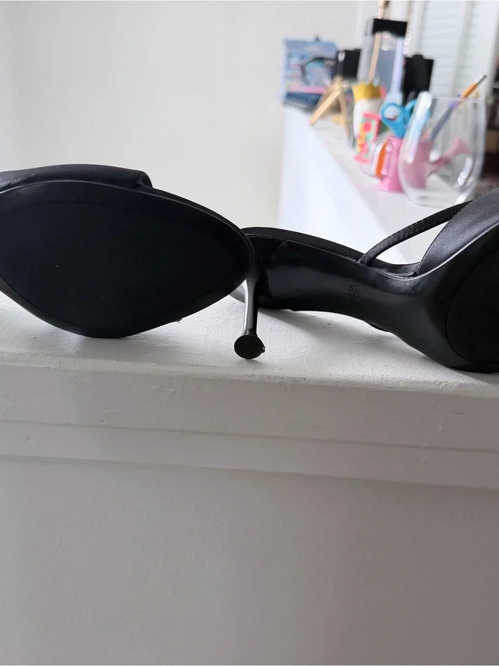 NWOT Zara Satin Black Pearl-Accent Mule Heels